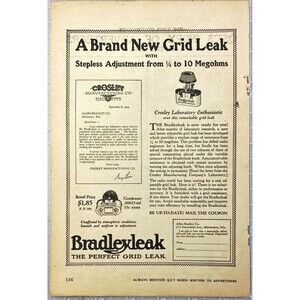 Allen Bradley Co. "Bradleyleak: the perfect Grid Leak" Vintage Print Ad 1923
